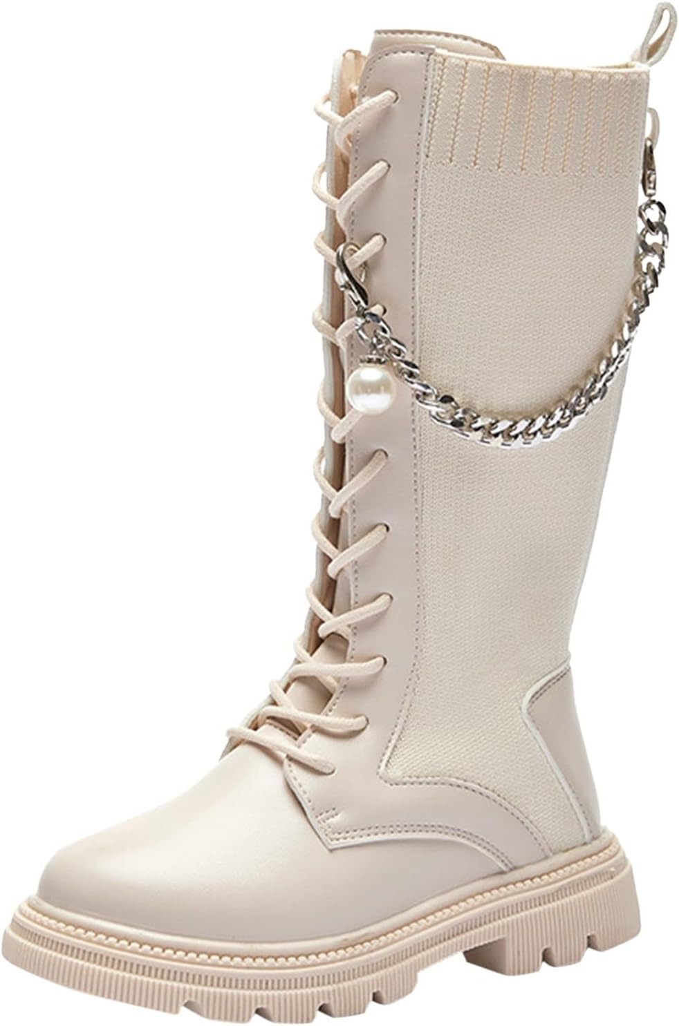 

Generic Детские сапоги для девочек до колена, с молнией и шнуровкой, боевые сапоги 2025 года, модные кожаные школьные сапоги, панк-готика, белые ботильоны, на возраст 4-12 лет