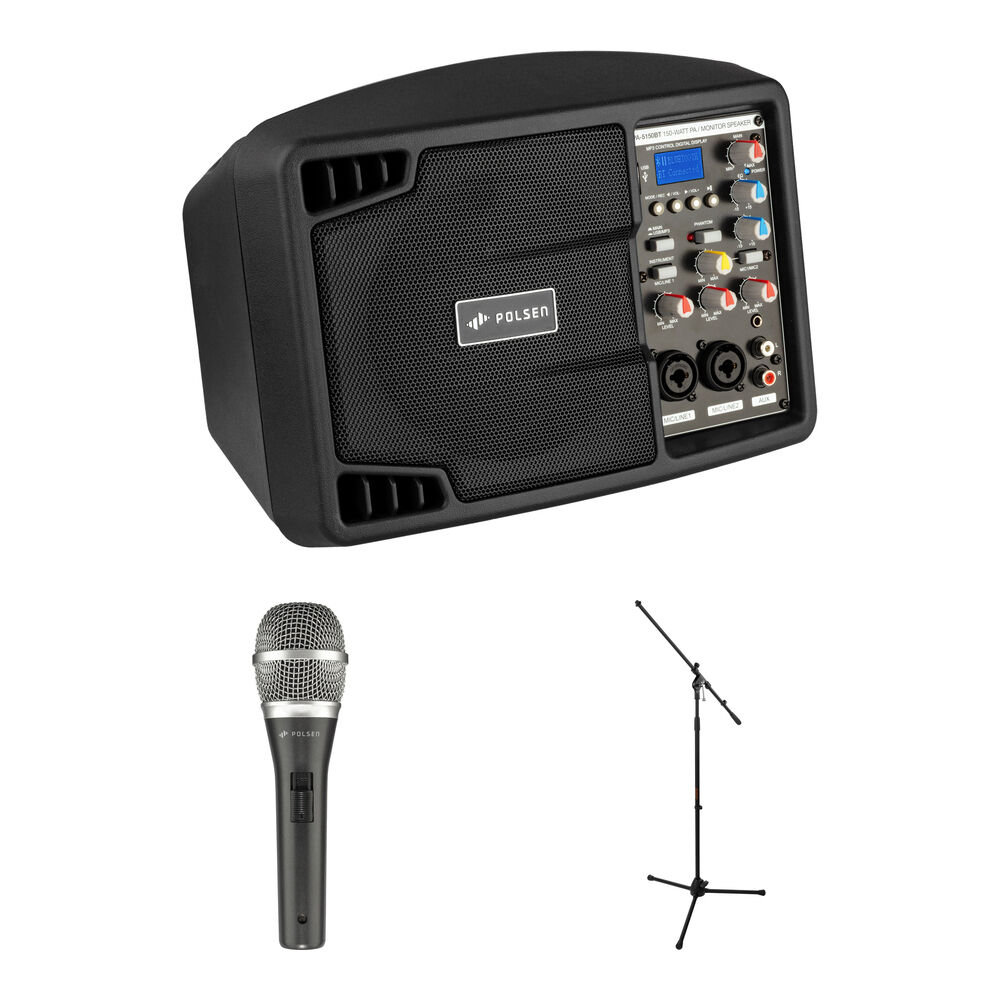 

Портативная PA-системы Polsen PA-5150BT 5" 150W Portable PA System Kit with Dynamic Mic