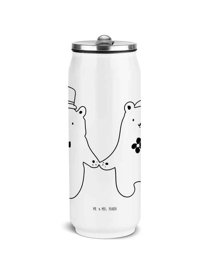 

Mr. & Mrs. Panda Бутылка для напитков из нержавеющей стали с изображением медведя, свадебная тематика, надпись белым цветом