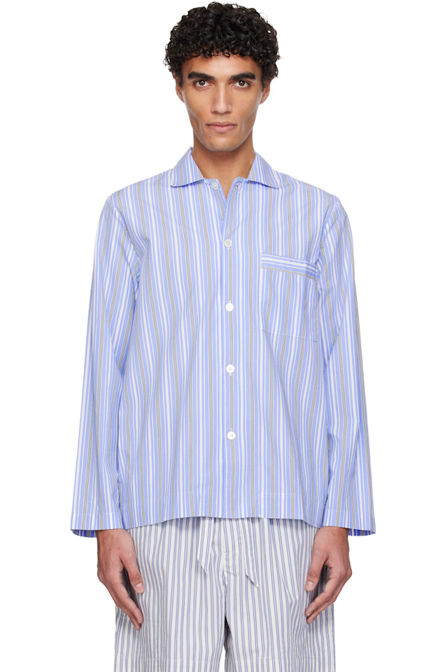 

Tekla Синяя пижамная рубашка из поплина с длинными рукавами