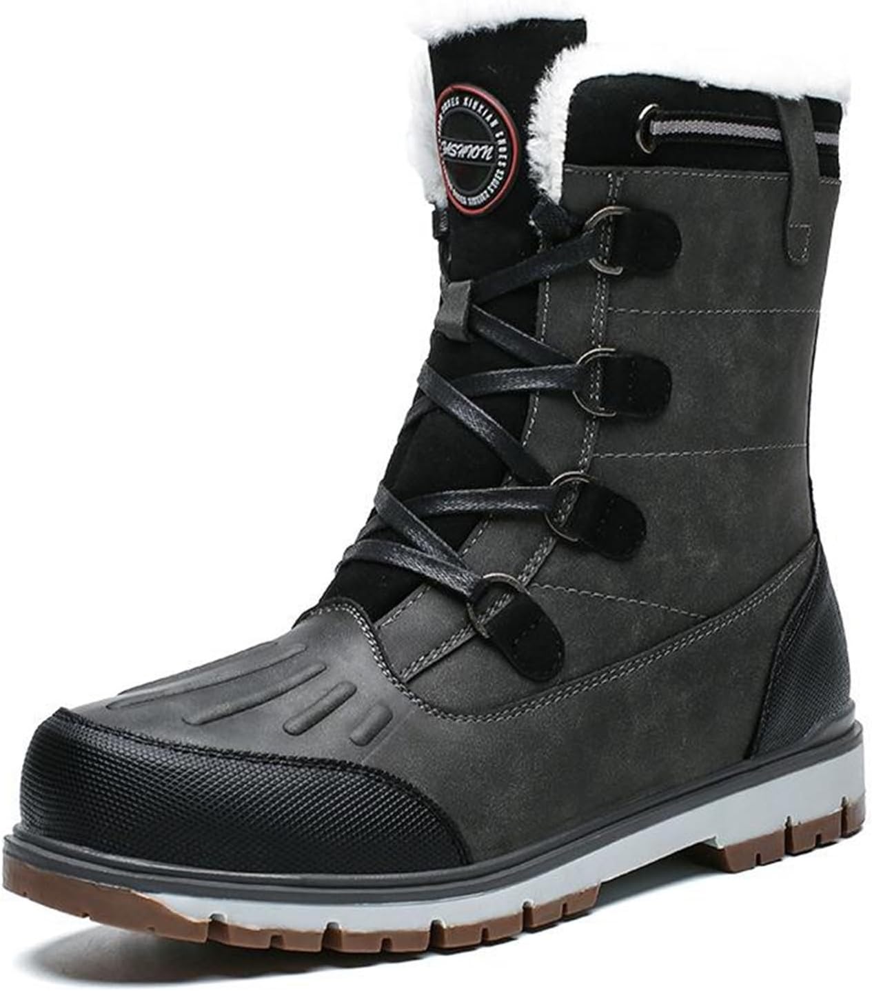 

Зимние мужские снежные ботинки с шнуровкой, теплые, удобные для улицы, с круглым носком, водонепроницаемые, легкие, на платформе, кожаные дерби для мужчин Generic, черный