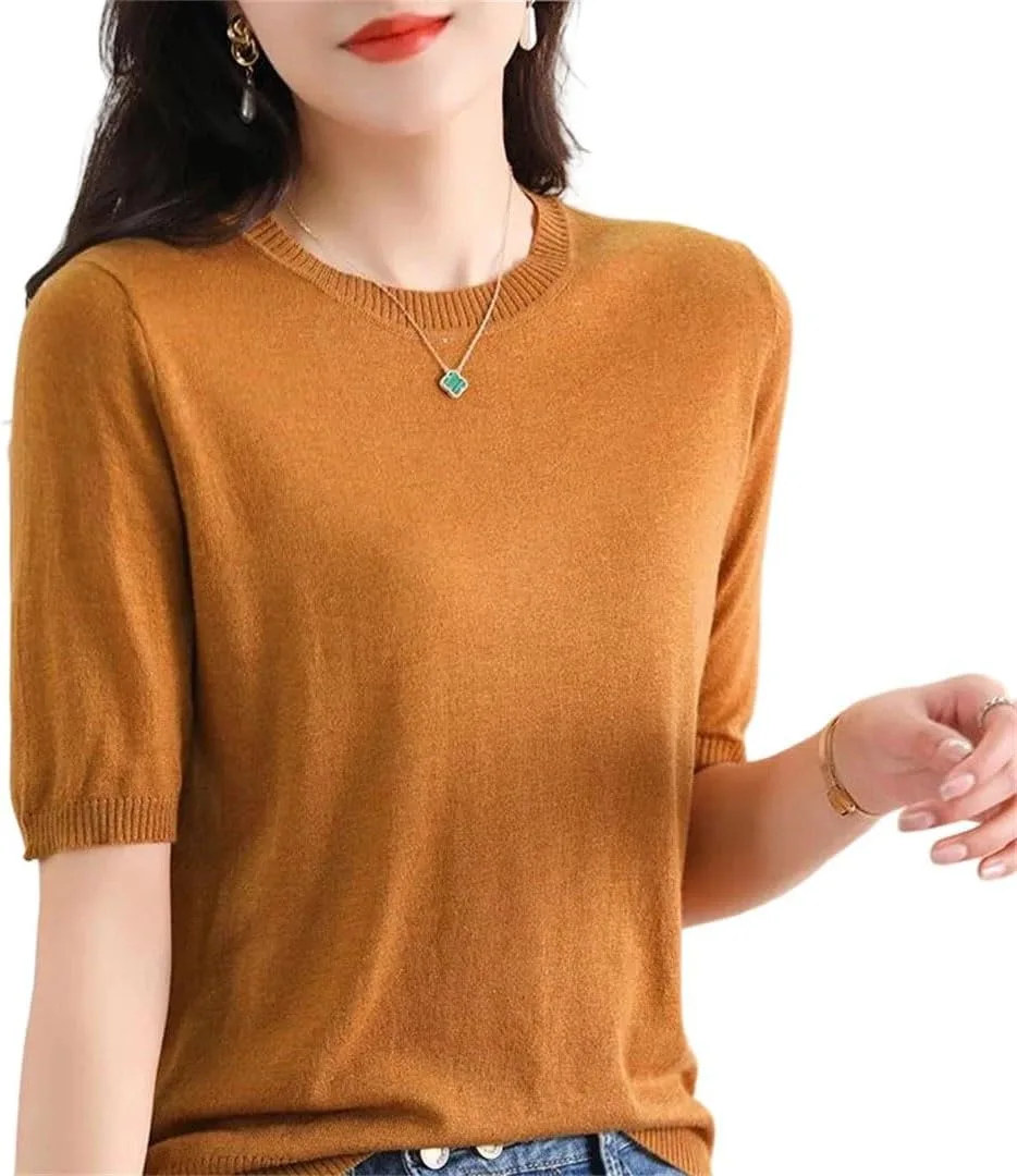 

Женская футболка из 100% мериносовой шерсти с круглым вырезом и коротким рукавом