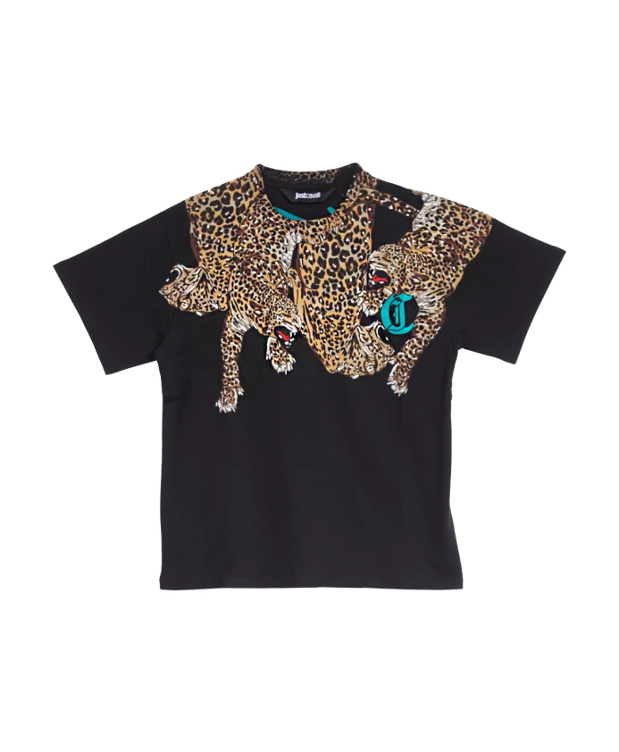 

Футболка с леопардовым принтом на шее Just Cavalli, мультиколор, Коричневый, Футболка с леопардовым принтом на шее Just Cavalli, мультиколор