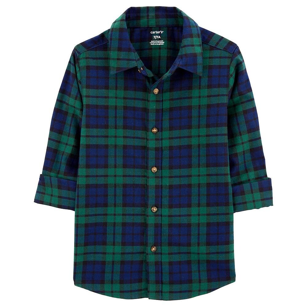 

Клетчатая рубашка Carter's на пуговицах для мальчиков 4–14 лет, цвет Green Plaid