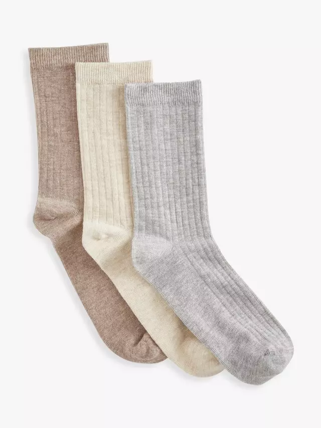 

Носки John Lewis Ribbed Organic Cotton Ankle 3 шт, цвет neutrals