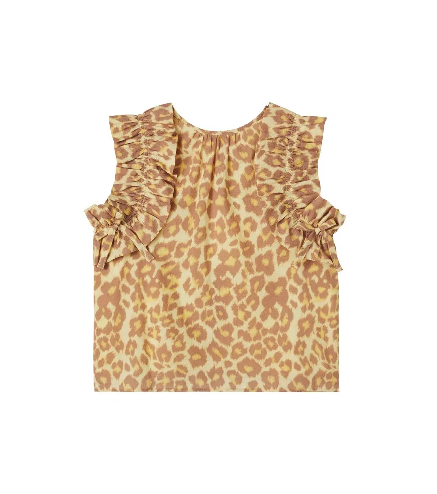 Хлопковый топ с леопардовым принтом и оборками Zimmermann Kids, желтый