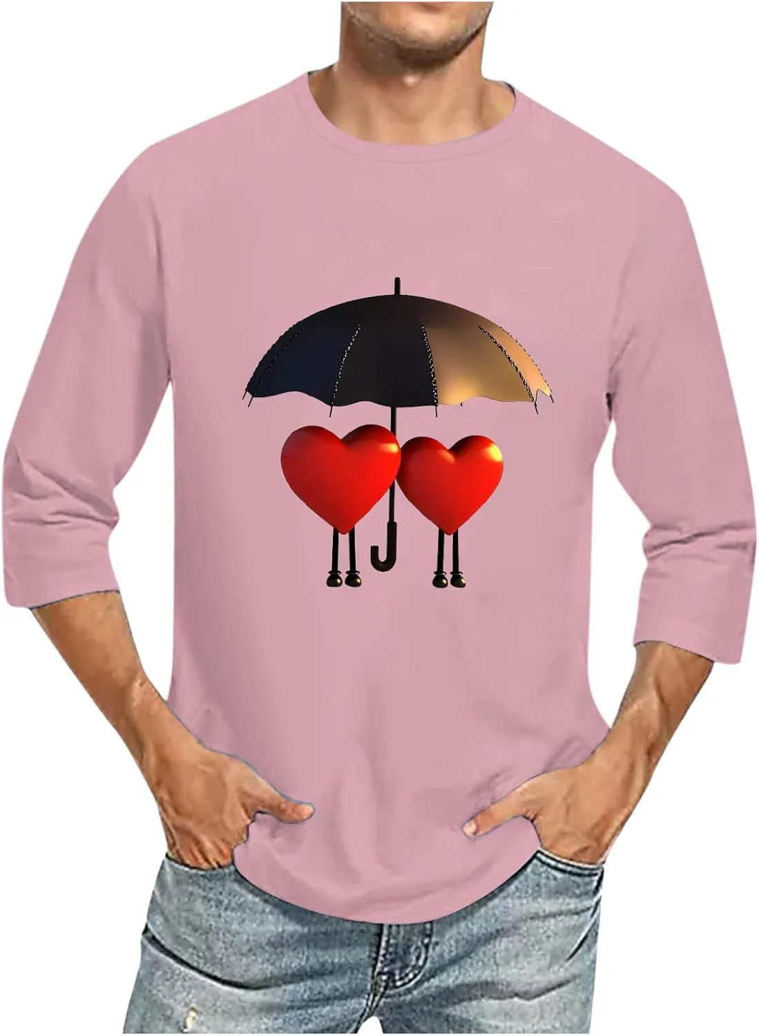 

Футболка с принтом в виде сердца для тренировок, 3/4 рукава, M-5XL