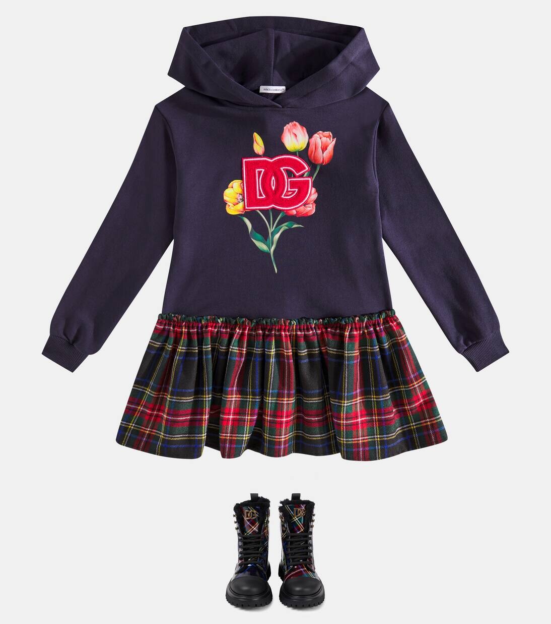 Клетчатые кожаные ботинки Dolce&Gabbana Kids, цвет tartan fdo blu navy — фото 2