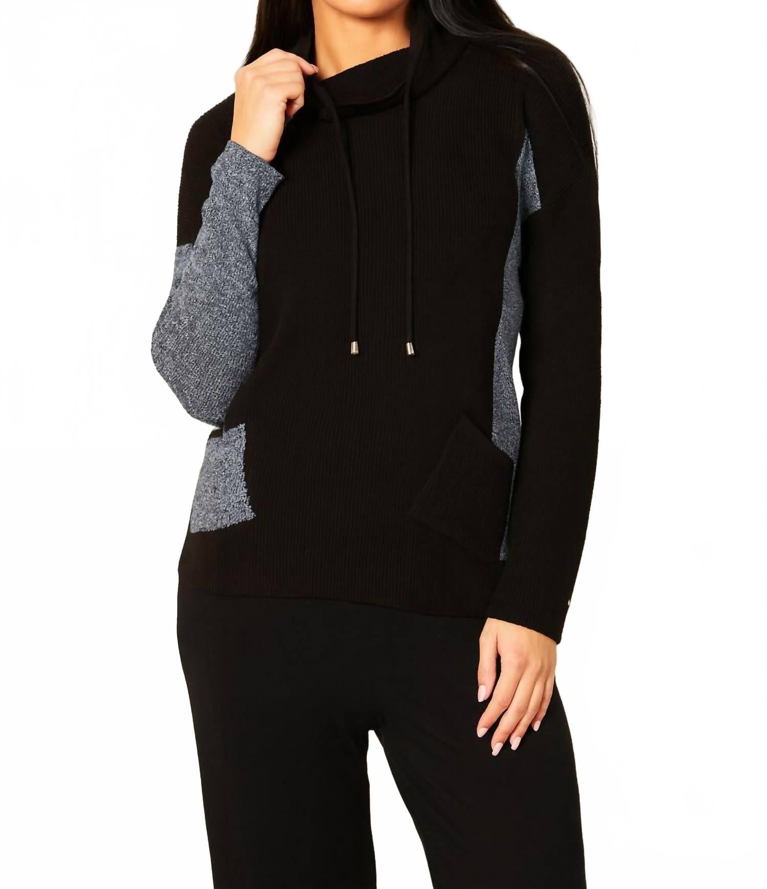 

French kyss Свитер с воротником-хомутом на завязках, черный/джинсовый