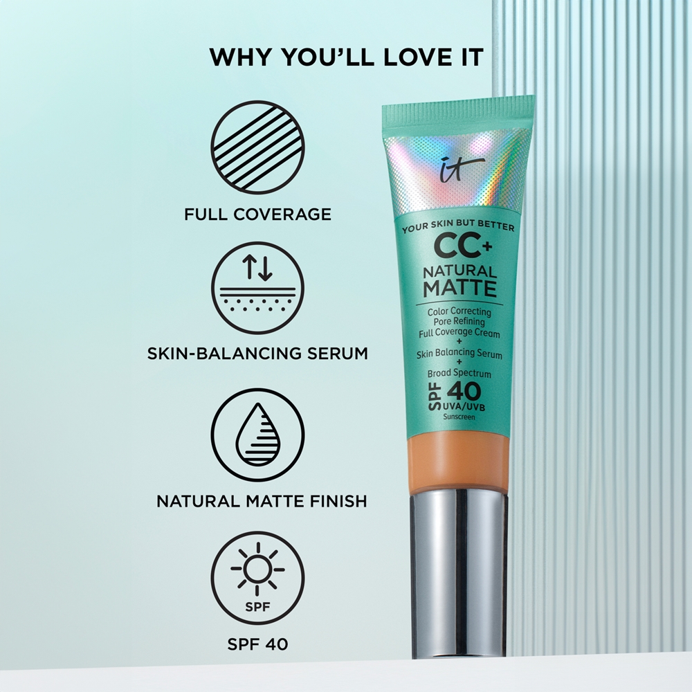 Маска для лица It Cosmetics — Ваша кожа, но CC+ натуральный матовый CC- , матирующий эффект , spf 40 fair ivory, 32 мл — фото 4