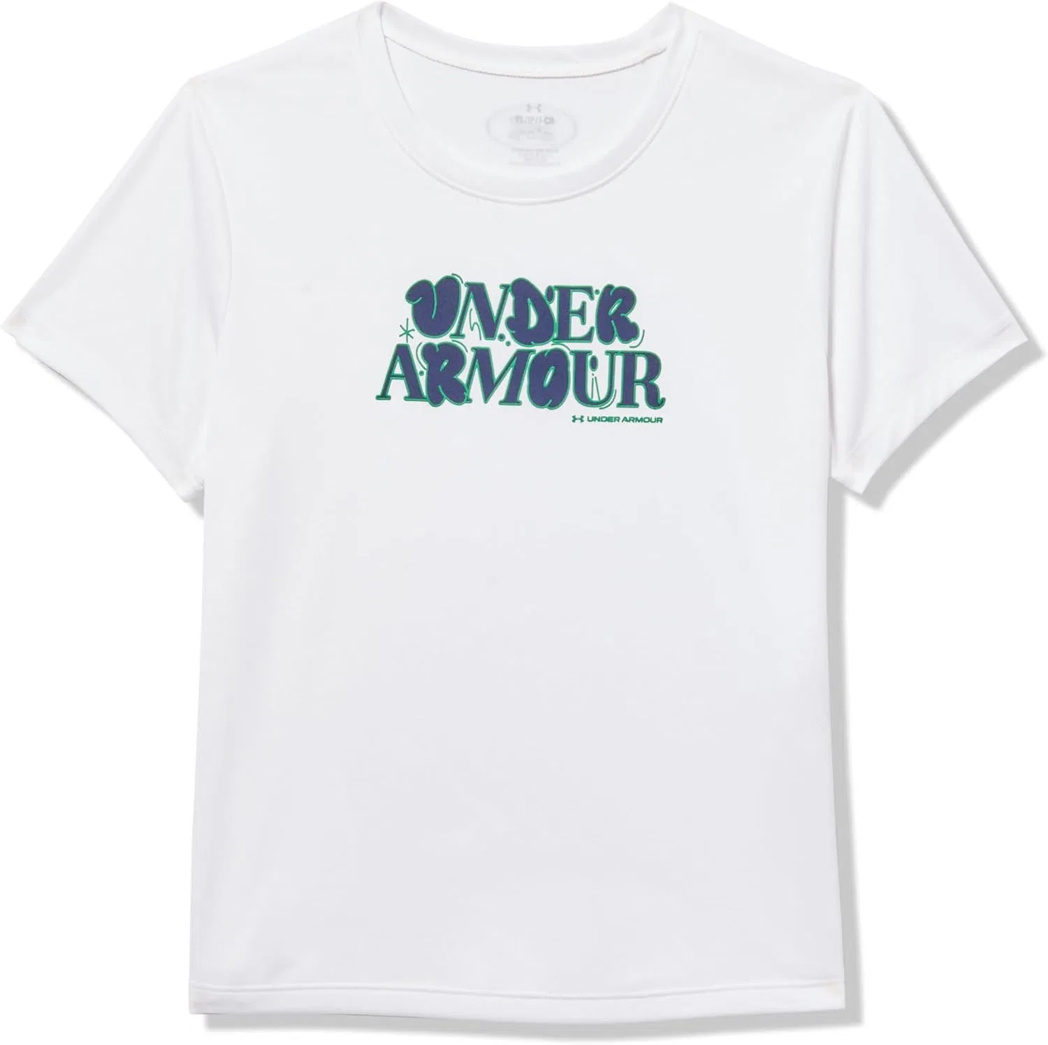 Футболка для девочек Under Armour Tech Wordmark, цвет (100) White / Midnight Navy / Team Kelly Green