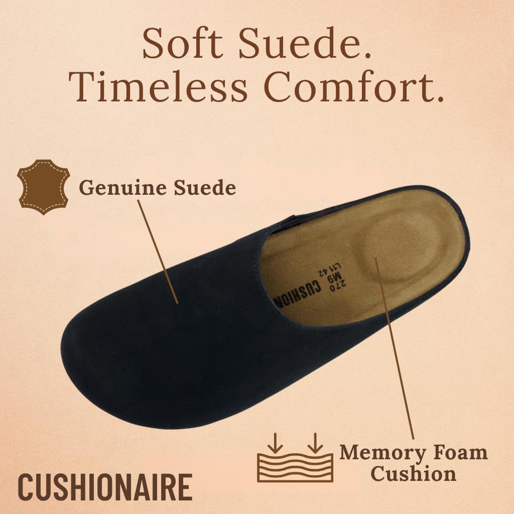Мужские сабо CUSHIONAIRE Heath из настоящей замши с амортизирующей стелькой из пены памяти, удобные шлепанцы на легкое надевание, черный — фото 4