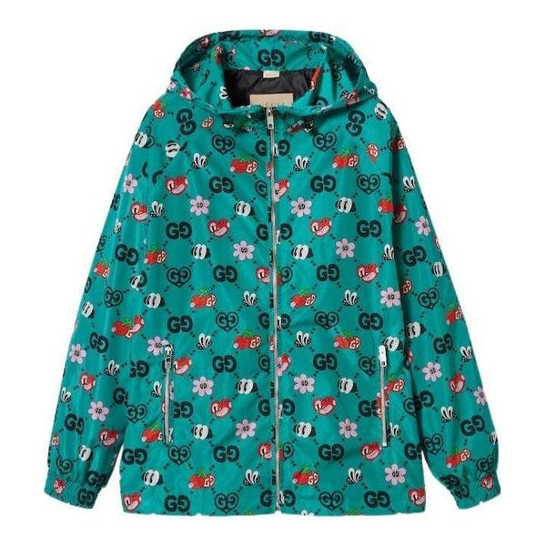 

Куртка gg symbols print hooded jacket 'bright blue multicolor' Gucci, синий