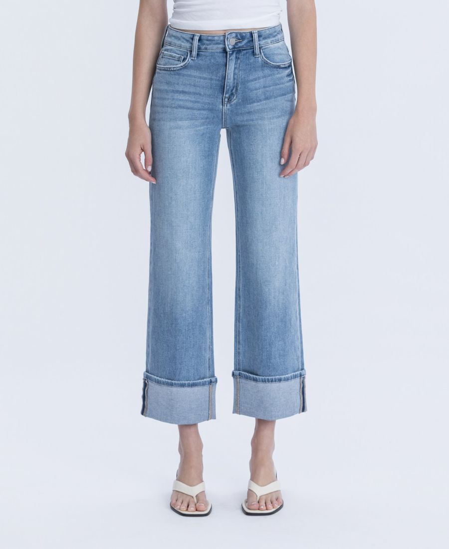 

Женские джинсы с высокой посадкой, узкие и широкие штанины Flying Monkey, Elan blue