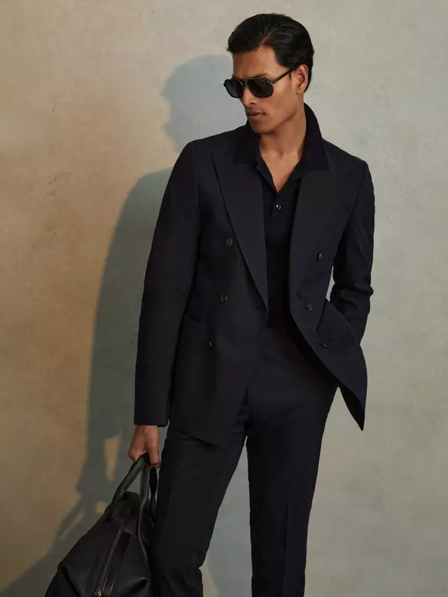 

Блейзер Reiss Seare Double Breasted Cotton Blend, темно-синий
