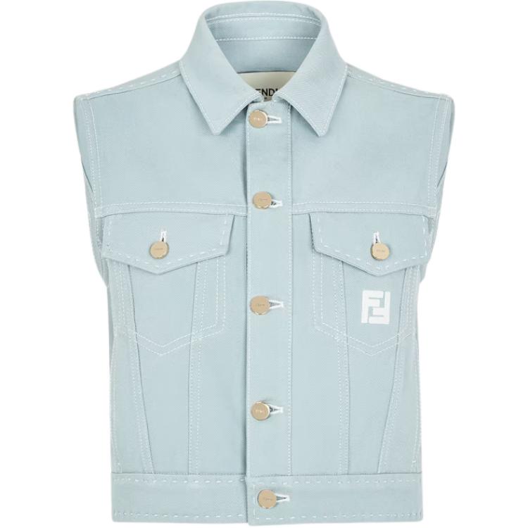 

FENDI Вышитый джинсовый жилет с логотипом, Light Blue