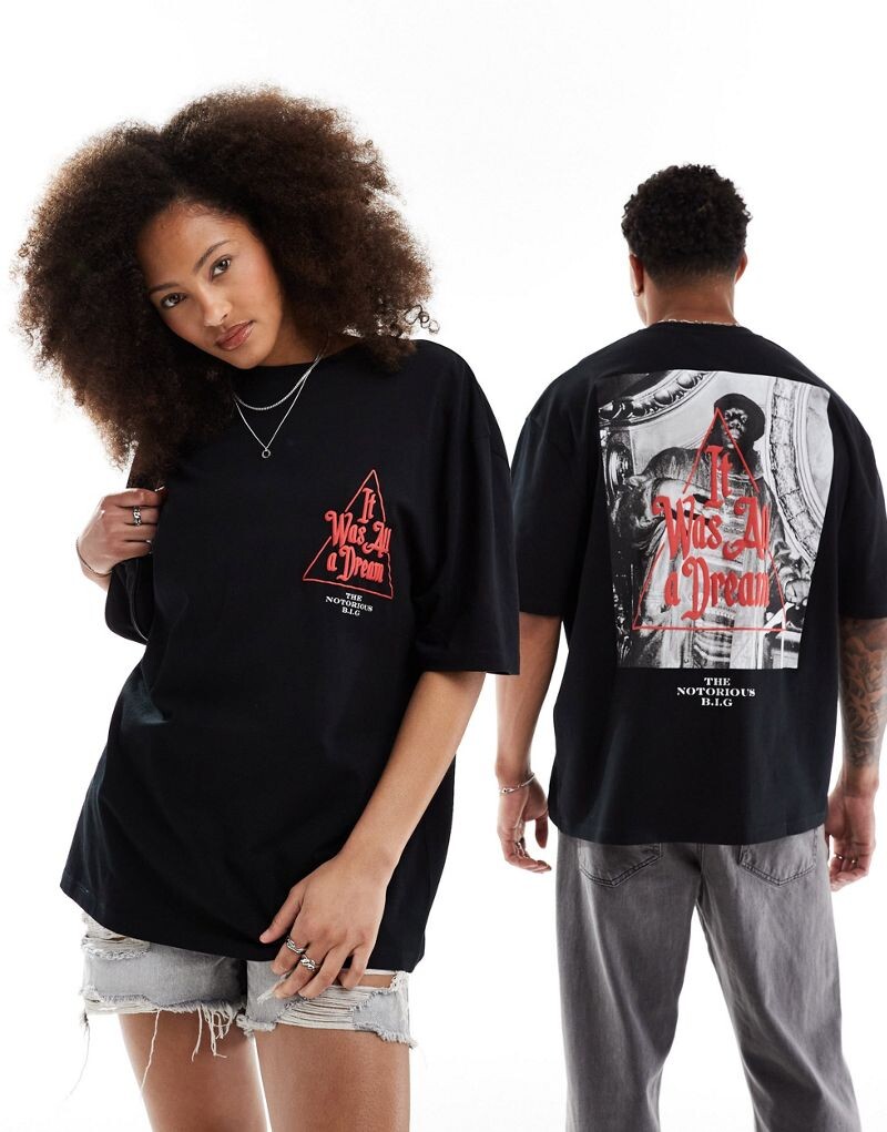 

ASOS DESIGN - Черная футболка унисекс с рельефным принтом Licensed Biggie Smalls