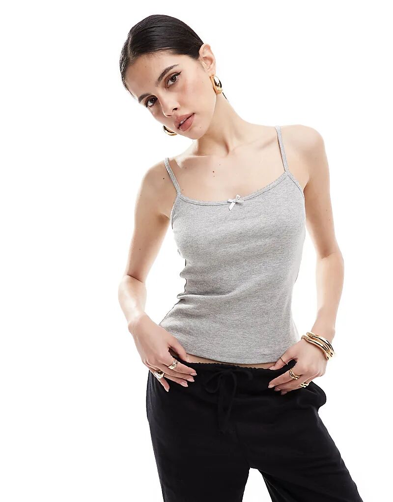 

Майка ASOS DESIGN из серого меланжа с прямым вырезом, отделкой пико и бантом