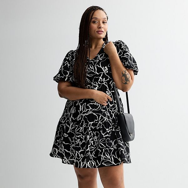 

Женское платье-бэбидолл с адаптивными рукавами-пузырь Nine West, Black Josefina Floral