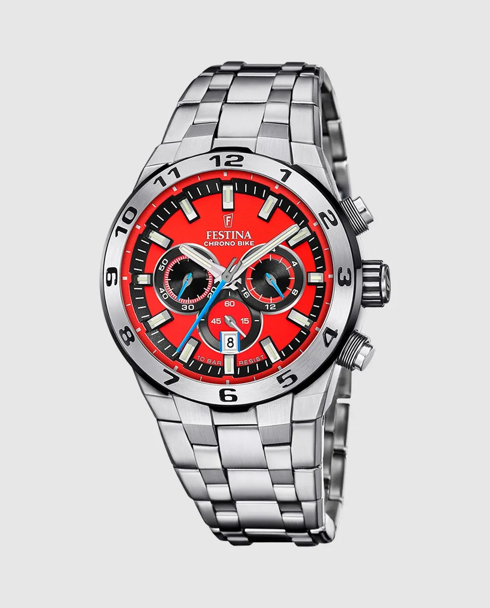 

F20670/5 Chrono Bike мужские часы в серебристой стали Festina, серебряный