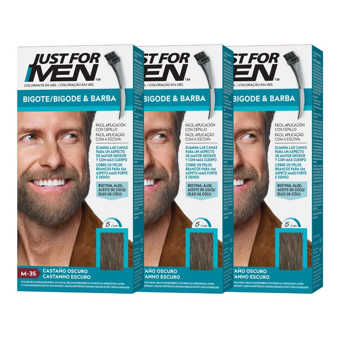 Набор гелевых красок для бороды и усов «Темно-каштановый» от Just For Men Just For Men, 3 Pack M35 - Dark Brown
