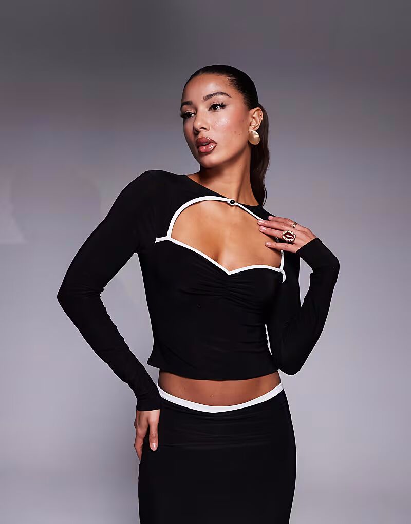 

Облегающий топ с длинными рукавами и контрастной отделкой от ASOS DESIGN, черный цвет