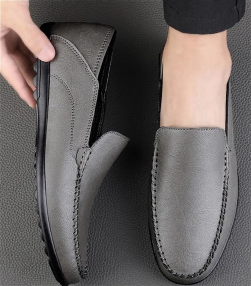 Лоферы кожаные Mens Genuine Leather, серый DHFIRUFSHLO — фото 3