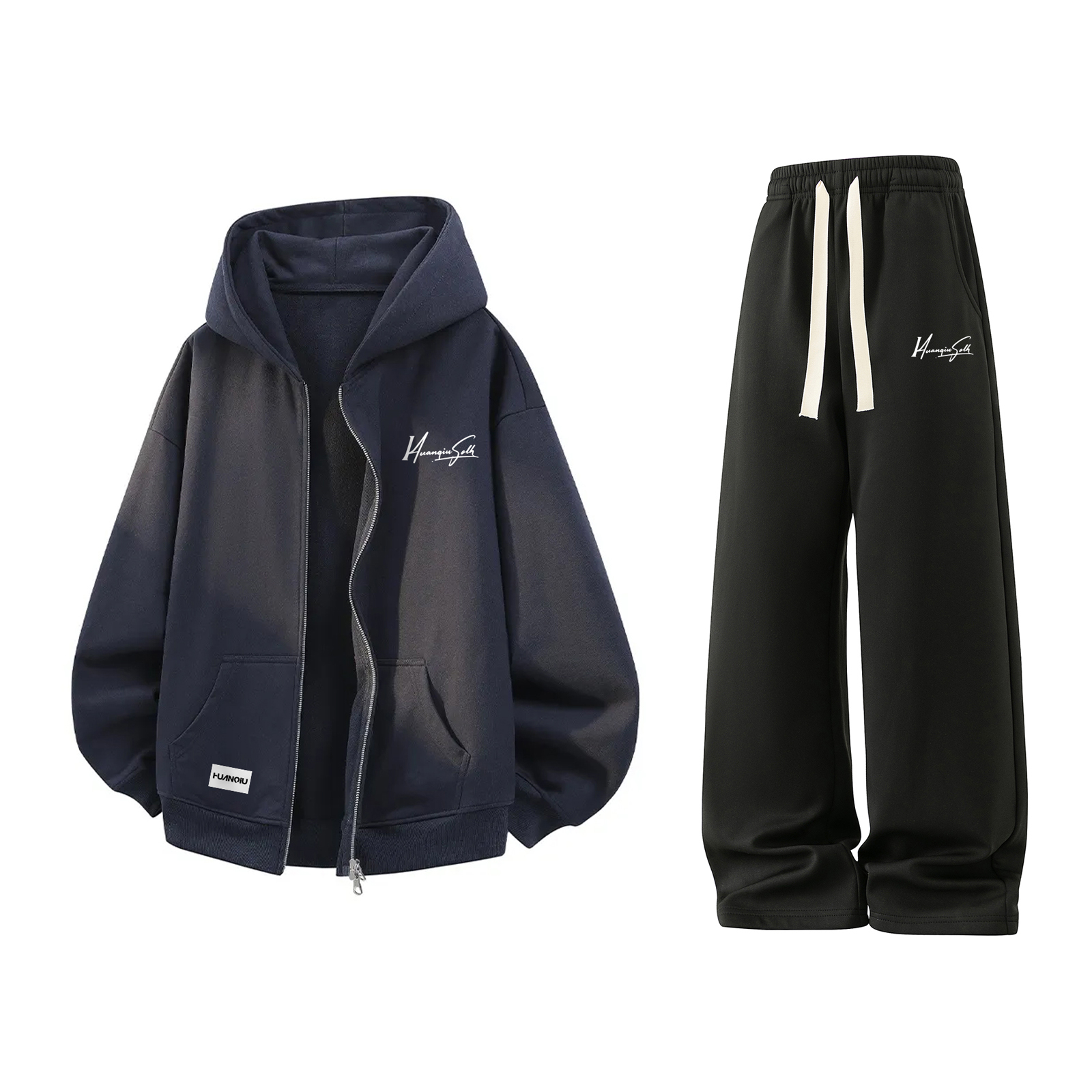 

Свитшот-сет Unisex Hooded Moderate HUANQIU, clothing sets[темно-синий sweatshirt+черный casual pants]