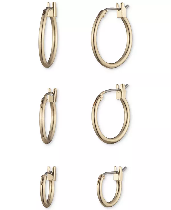 

Комплект из 3 серег-колец очень маленького и маленького размера Anne Klein, gold