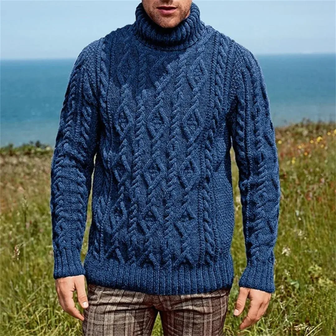 Мужской водолазный свитер Casual Pullover, теплый, с длинным рукавом, Slim Fit — фото 4