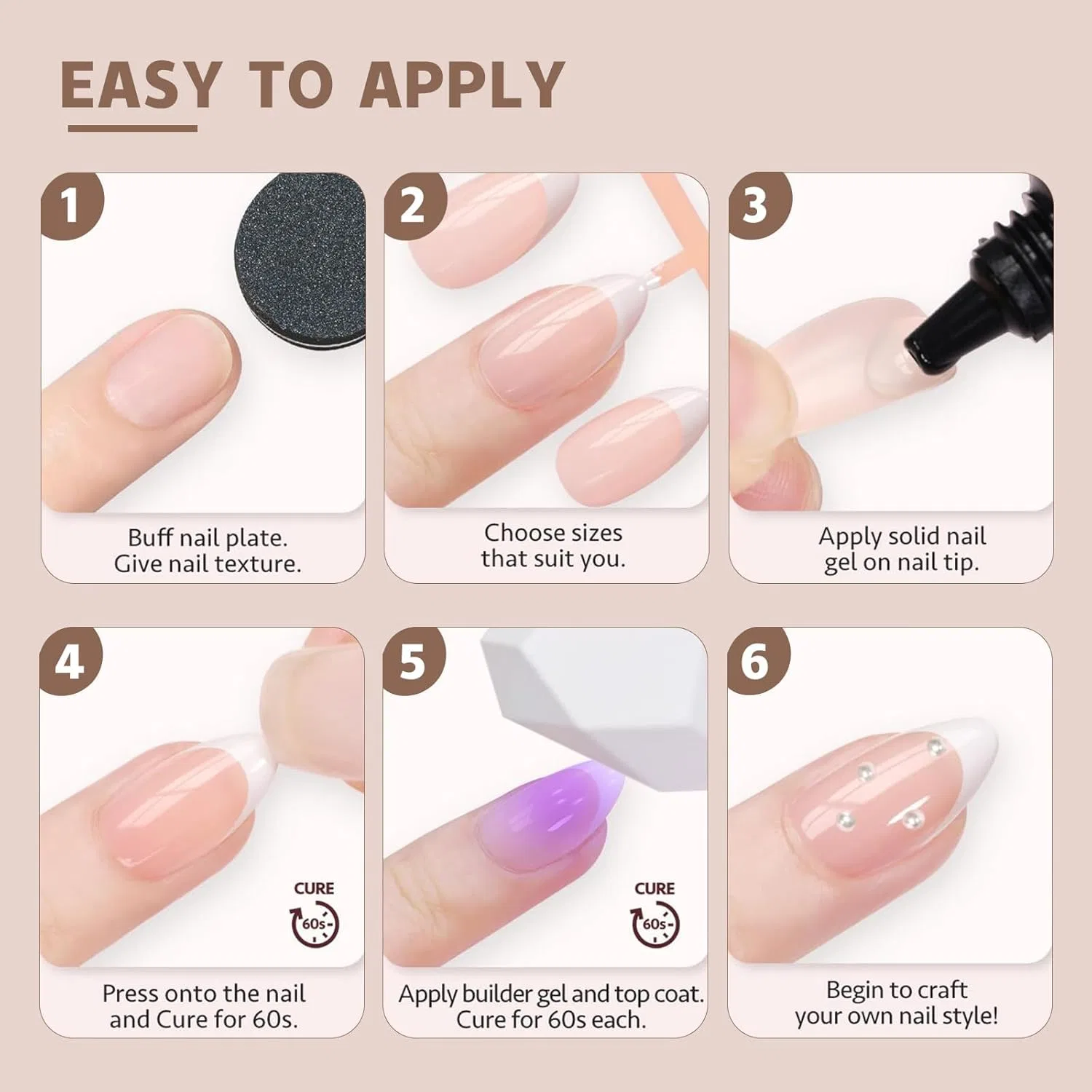 Набор накладных ногтей с французским кончиком, 300 шт. Chseeo, Brown, Light Brown, Nude Flesh, Nude Pink, Nude Grey — фото 4