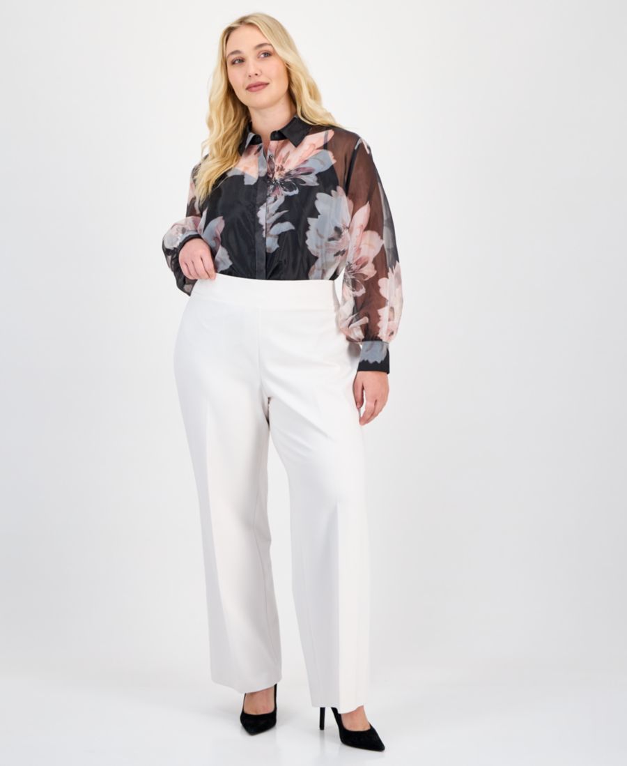 

Компрессионные брюки больших размеров с широкими штанинами, надеваемые через голову Anne Klein, White Dove