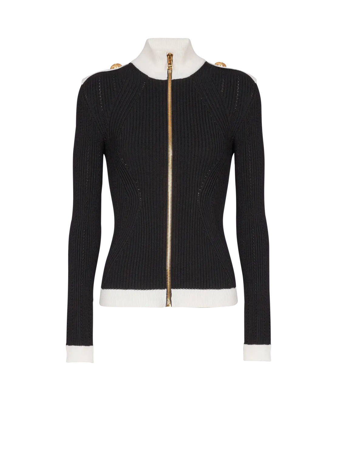 

Вязаный кардиган на молнии с высоким воротником Balmain, черный