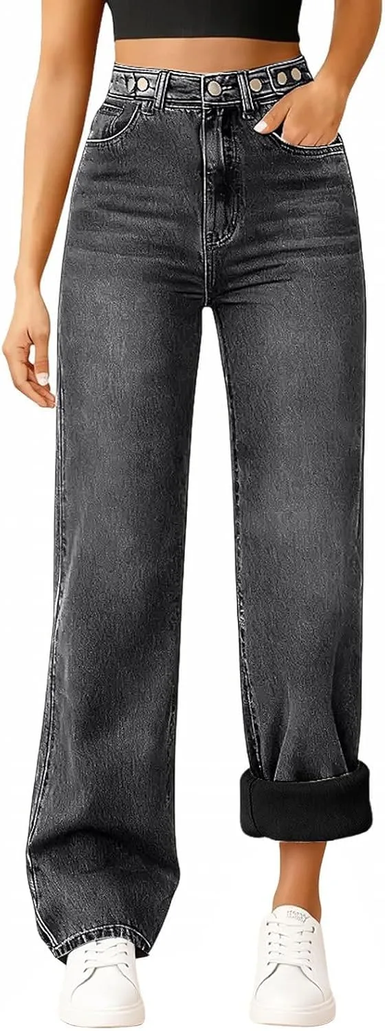 

Женские джинсы с флисовой подкладкой, широкие, утепленные