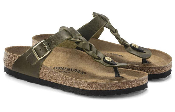 Тапочки gizeh braided oiled leather narrow fit sandals 'olive green' Birkenstock, зеленый — фото 3