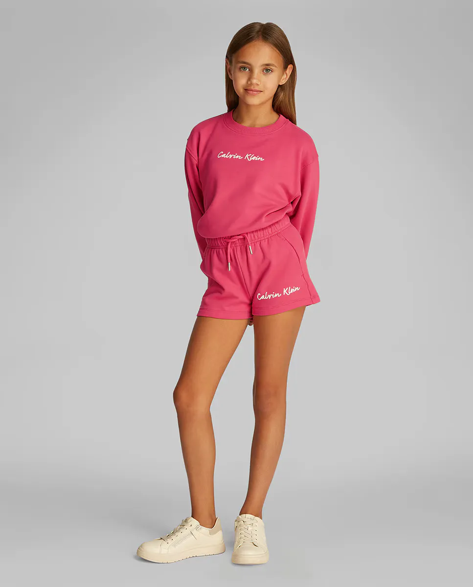 

Спортивные шорты для девочек из флиса с логотипом Calvin Klein, фуксия