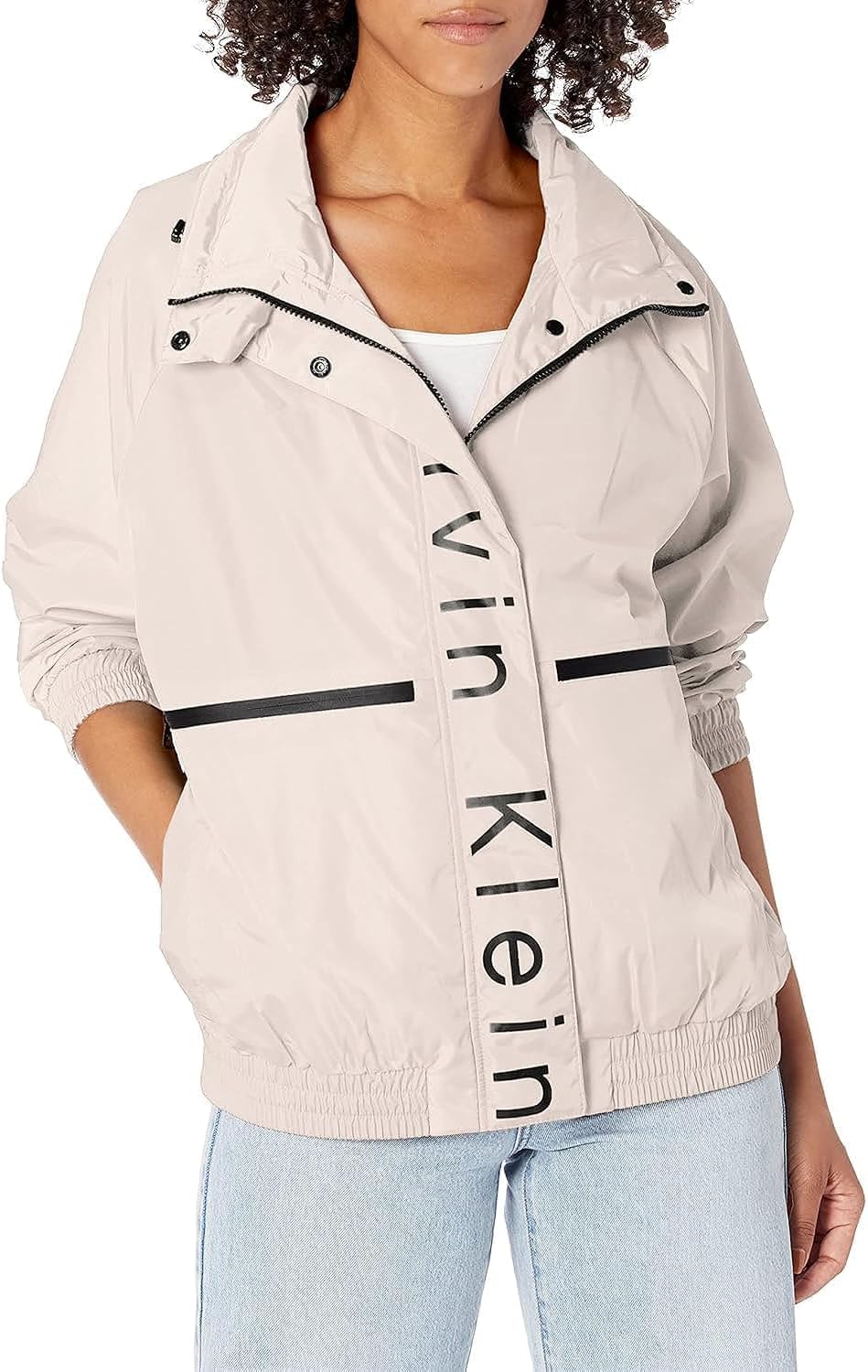 

Calvin Klein Женская легкая ветровка на каждый день с защитой от влаги, Logo Striped Oyster