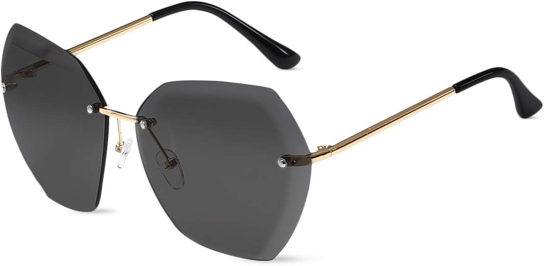 

Солнцезащитные очки без оправы большого размера для женщин, прозрачные, с градиентным покрытием, линзы с алмазной огранкой, металлическая оправа, защита от УФ-излучения UV400, уличные, с застежкой-пряжкой LumiSyne, Gray/Gold