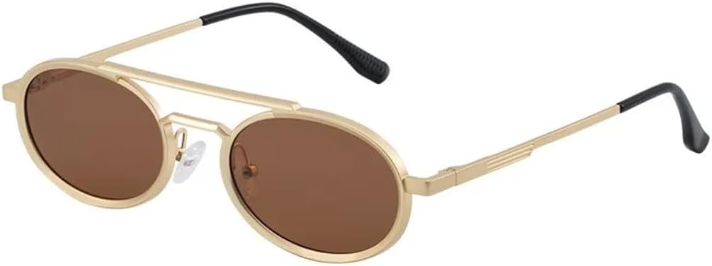 

Маленькие овальные солнцезащитные очки в стиле стимпанк с металлической оправой для женщин, роскошные винтажные очки с двойной дужкой, классические круглые очки в стиле панк VFDHN, C4goldbrown