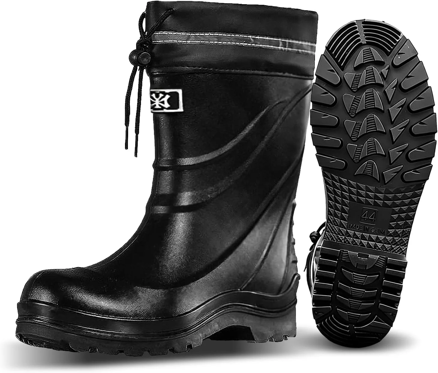 Мужские резиновые ботинки Men Rain Boots водонепроницаемые с уникальным PVC дизайном, удобные легкие рабочие грязевые ботинки, прочные, устойчивые к скольжению садовые ботинки для рыбалки, фермерства и садоводства GBWPRBMW, черный