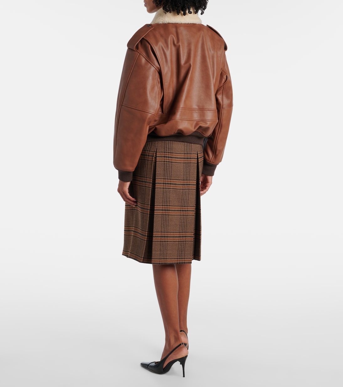 Кожаная куртка-бомбер с отделкой из овчины Saint Laurent, Marron Terracotta — фото 3