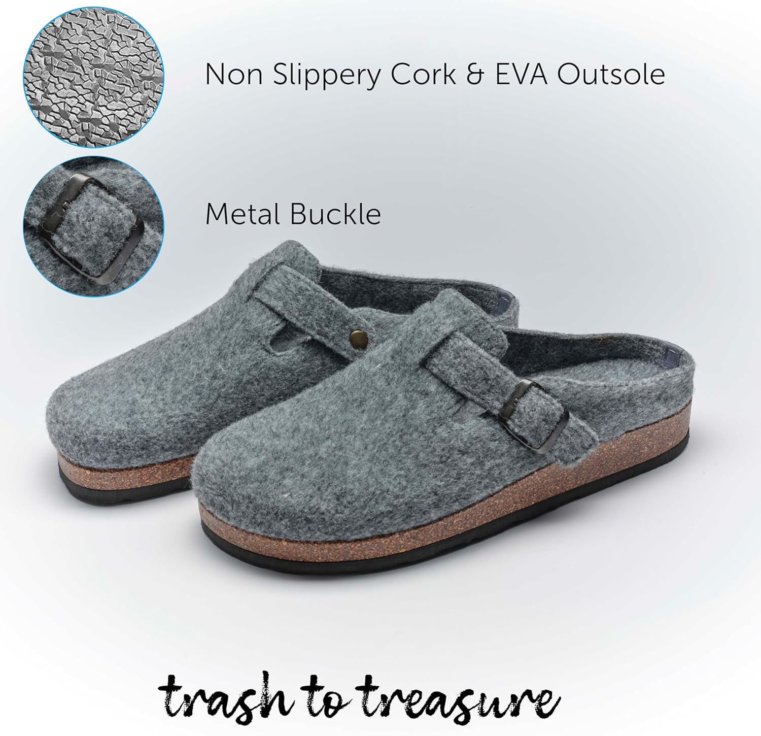 I WUZZA BOTTLE NOW COMFY Экологичные мужские тапочки: переработанные, ультракомфортные, мягкие, идеально подходят для дома и улицы, серый — фото 4