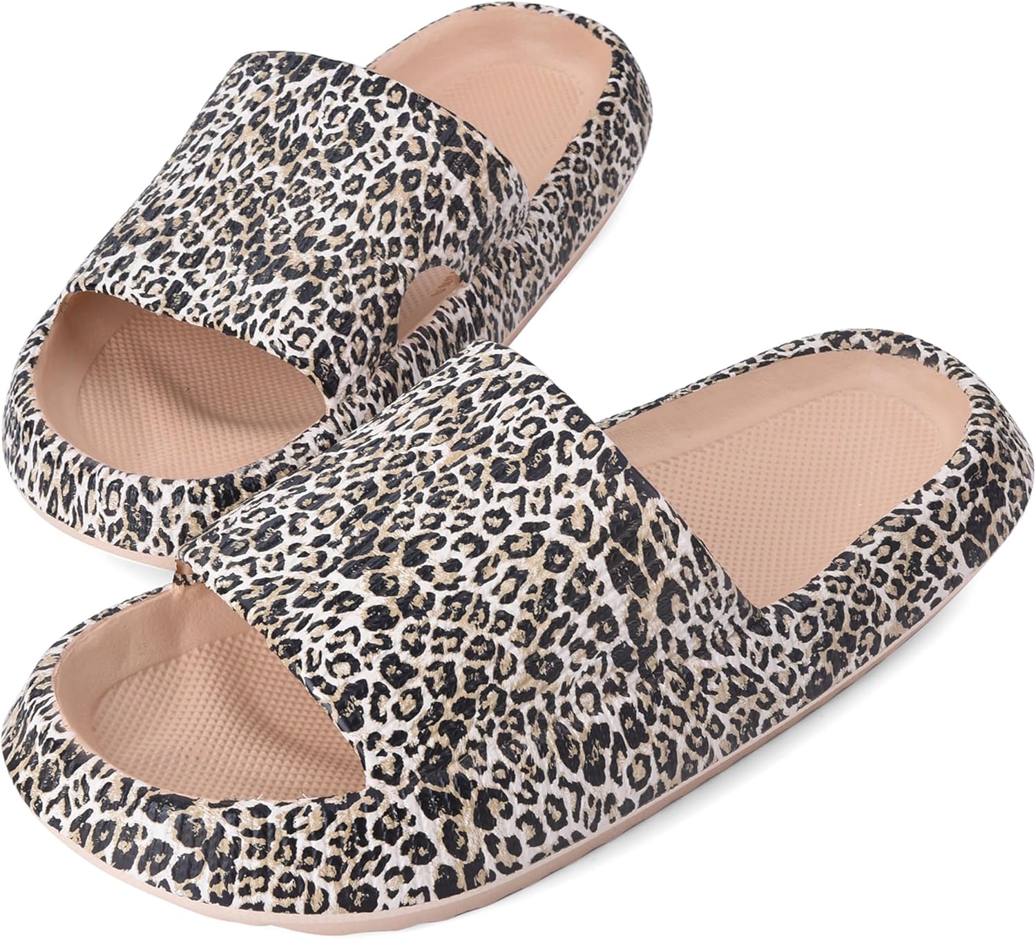 

MKP COLLECTION Унисекс шлепанцы Cloud с ультрадляной подошвой и 3D противоскользящим рисунком - быстро сохнущие банные сандалии для душа, бассейна и спортзала, легкие домашние тапочки-подушки для женщин и мужчин, Leopard