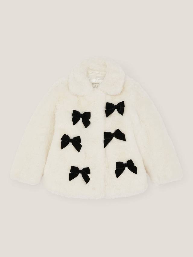 

Детское пальто с искусственным мехом и бантом Monsoon, Cream