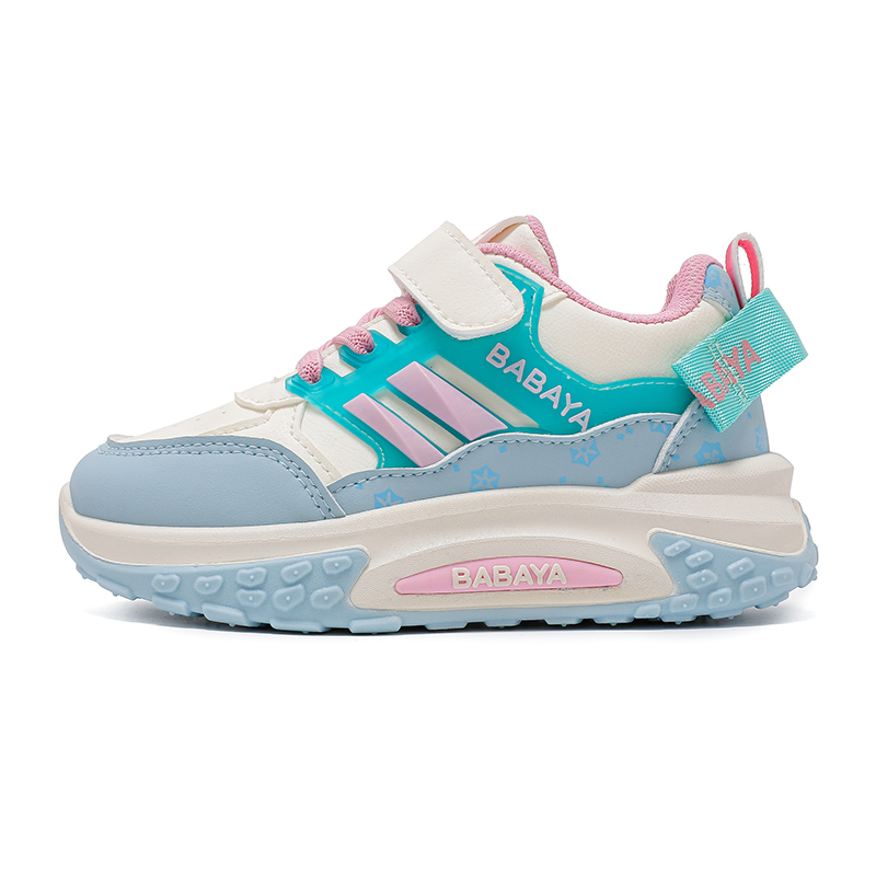

Детские кроссовки для бега low top из искусственной кожи с противоскользящей подошвой, антиударные и дышащие Babaya, синий розовый