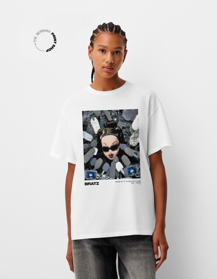

Футболка Bratz большого размера с коротким рукавом Bershka, белый