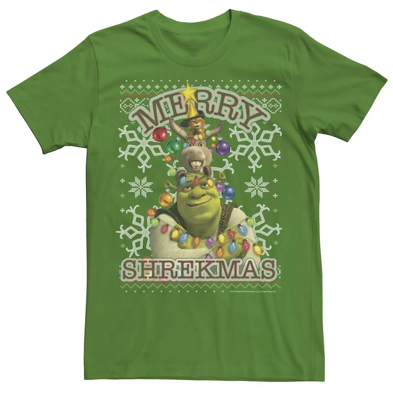 

Мужская футболка с плакатом и надписью Shrek Donkey & Puss Merry Shrekmas Holiday Licensed Character