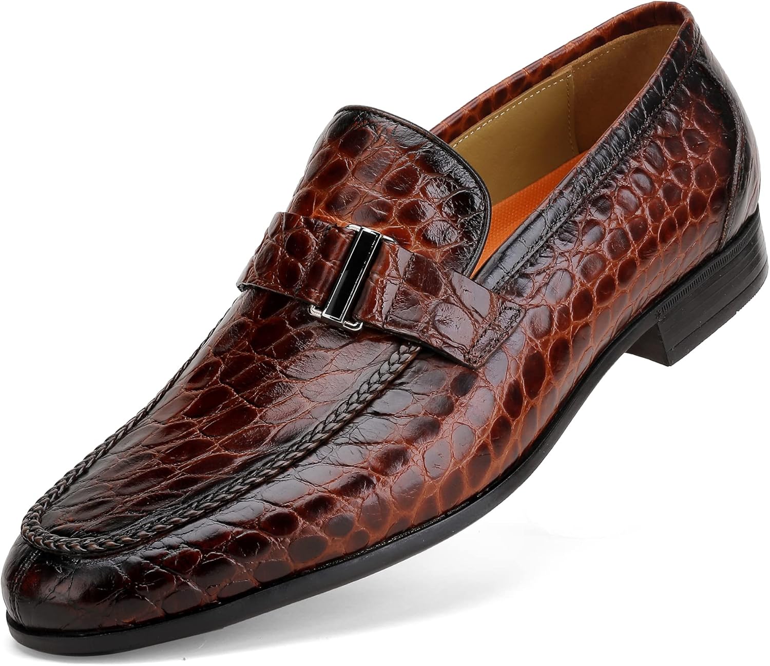 

Мужские классические кожаные лоферы с отделкой под крокодила, деловые туфли-лоферы без шнуровки для мужчин Generic, коричневый