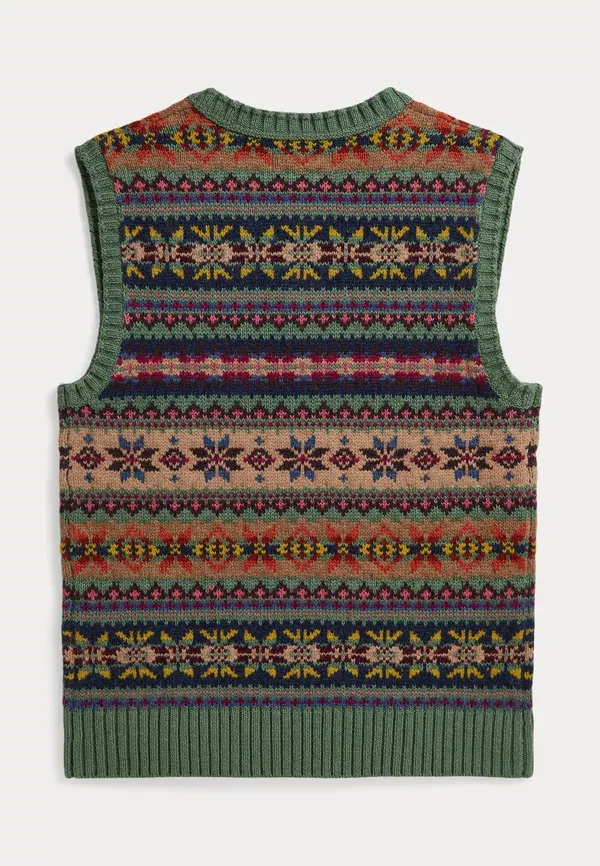 Джемпер без рукавов из хлопковой смеси Fair Isle Polo Ralph Lauren 7-14y, выцветший мятный мульти — фото 2