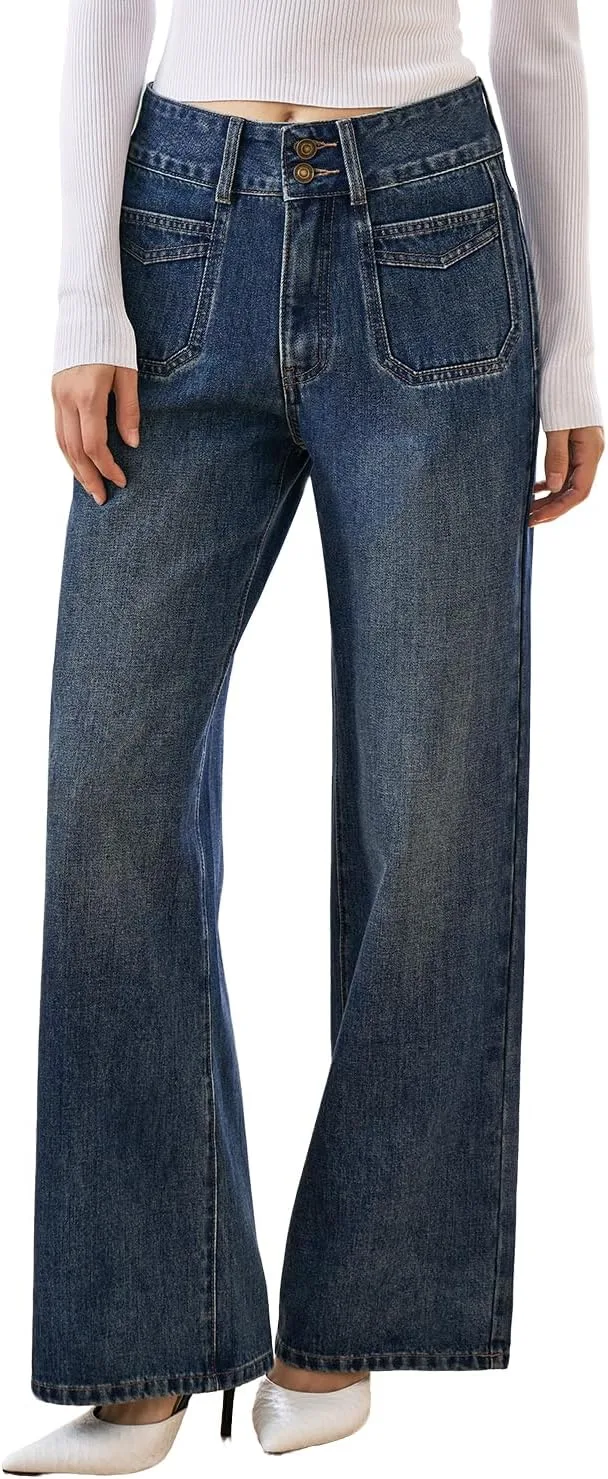 

Женские джинсы с высокой талией и прямым кроем — Stretchy Wide Leg, Tummy Control UPNET